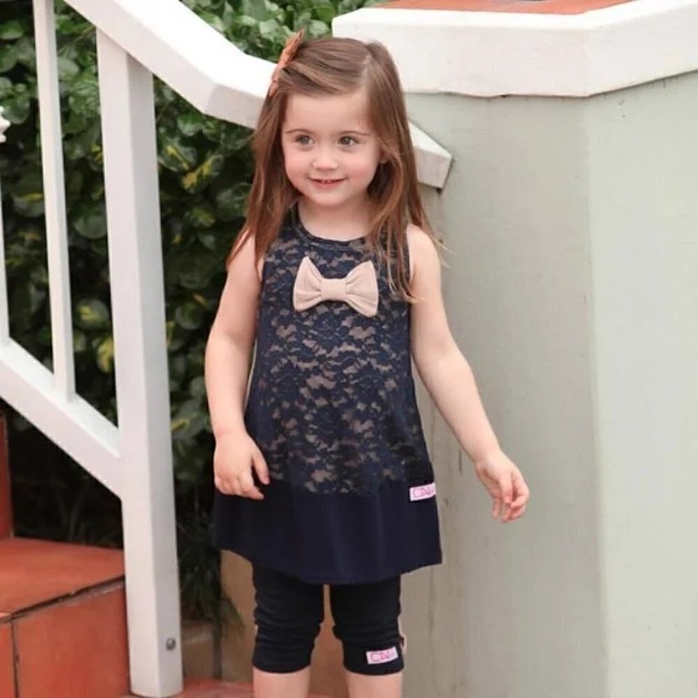 NEW Girls Navy Blue & Silver Lace Sleeveless Dress with Matching Leggings